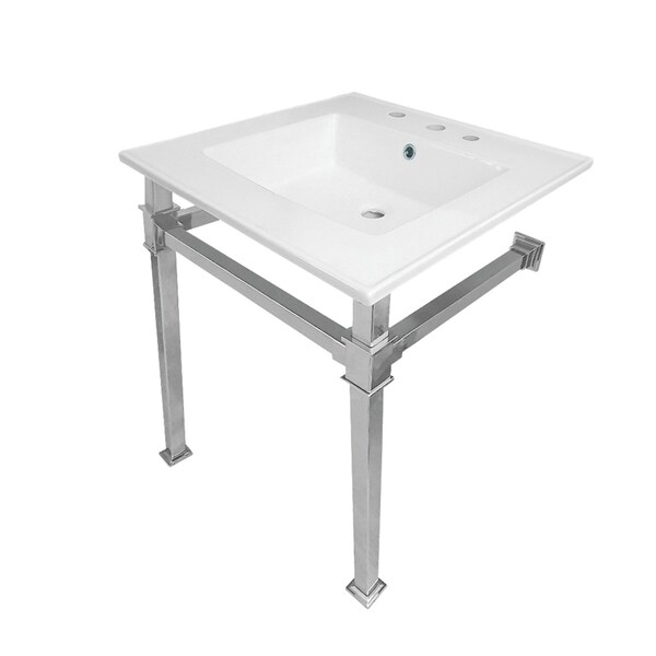 Kingston Brass KVPB25228Q1 25-Inch Ceramic Console Sink (8" Faucet Drilling), White/Polished Chrome KVPB25228Q1 - main